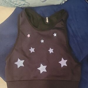 Ultracor Black Workout Pilates Yoga Weight Training  Crop Top with Star Accents